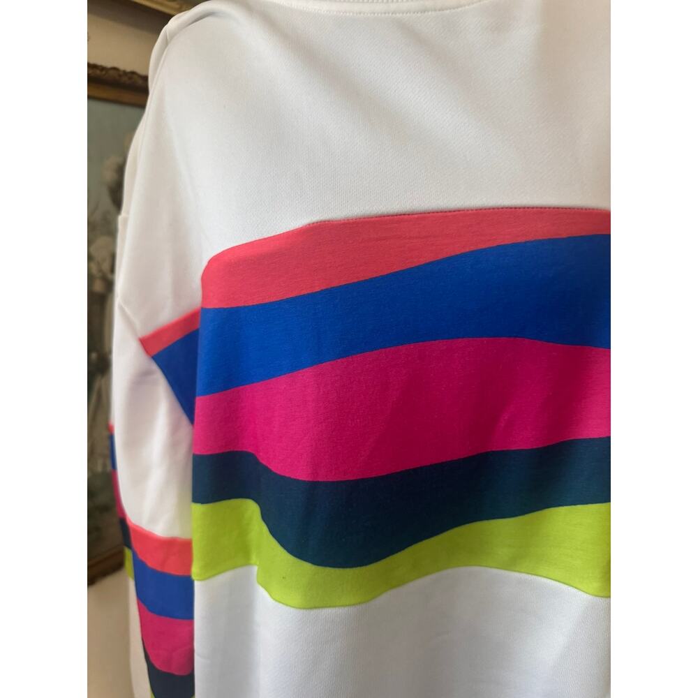 Oversized Neon Stripe Sweatshirt White Pink Blue Lime XL Retro Y2K - Picture 2 of 8